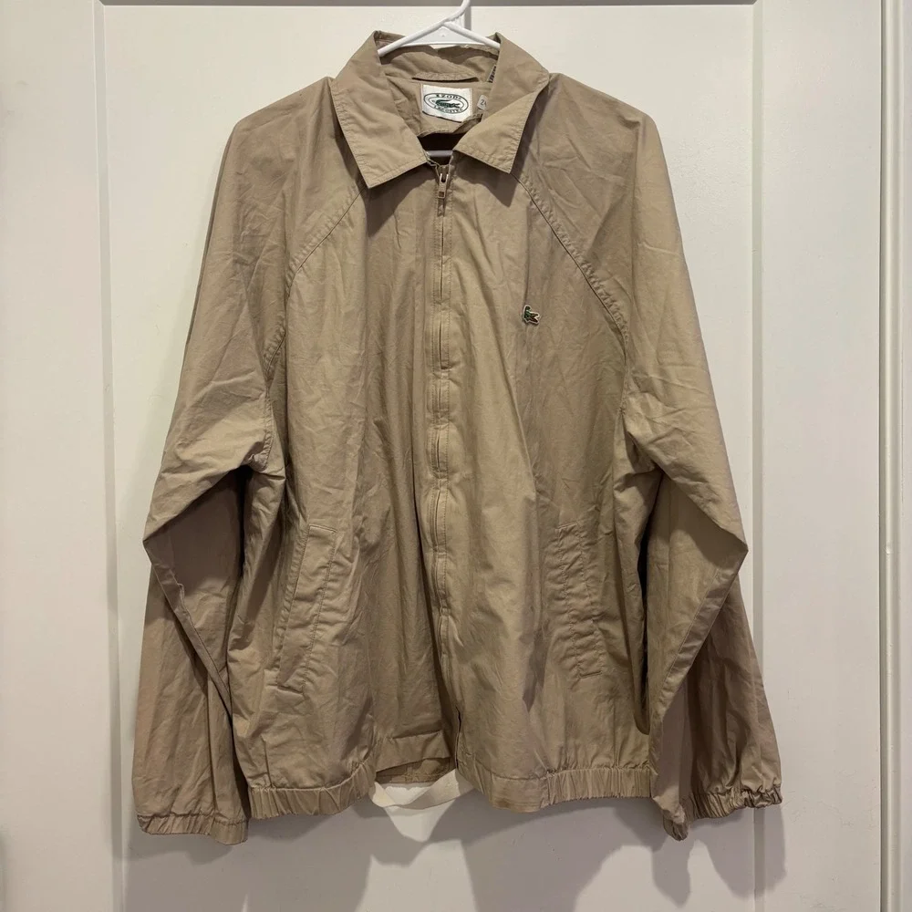 Vintage Izod Lacoste Harrington Jacket Mens XL‎ Tan Beige Cotton Windbreaker Zip